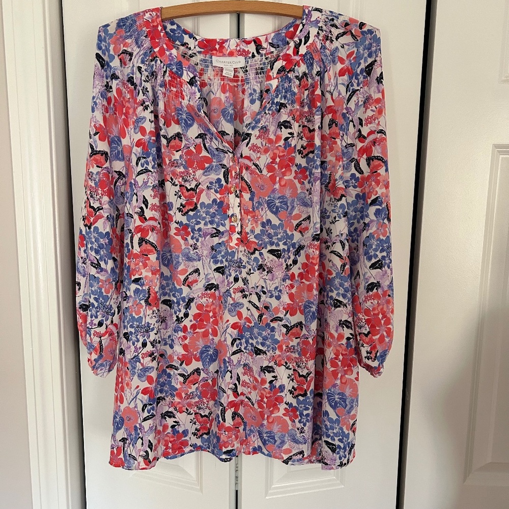 Pretty Charter Club Petite XL multi flowy 3/4 sleeve work